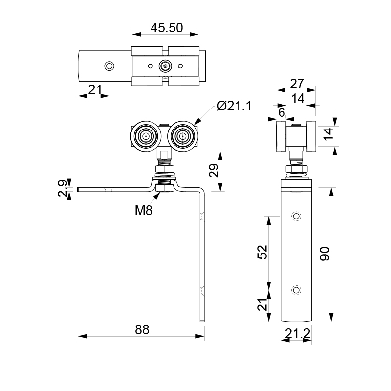 FOLDING DOOR ANGLE NAYLON BALL BEARING ROLLER N32 FOLDING DOORS m.432 / 80kg